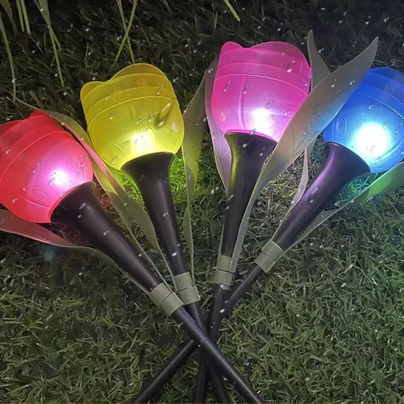 Solar Tulip Flower Lights Outdoor LED Waterproof Garden Stake Lawn Decor Yard Party Decoration Warm White Solar Outdoor Light