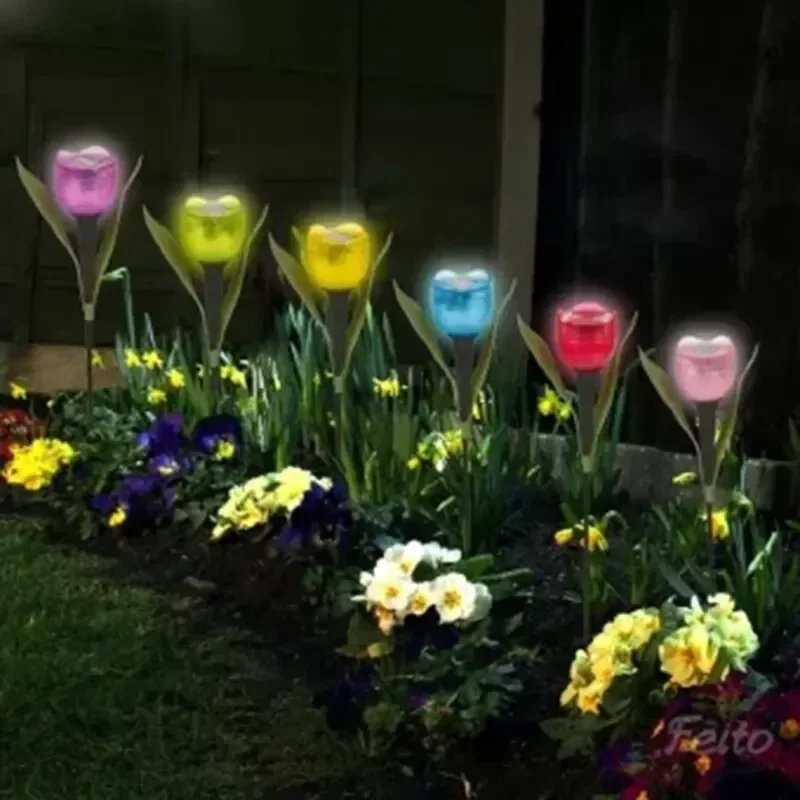 Solar Tulip Flower Lights Outdoor LED Waterproof Garden Stake Lawn Decor Yard Party Decoration Warm White Solar Outdoor Light