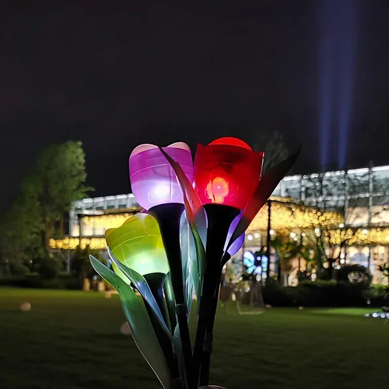Solar Tulip Flower Lights Outdoor LED Waterproof Garden Stake Lawn Decor Yard Party Decoration Warm White Solar Outdoor Light