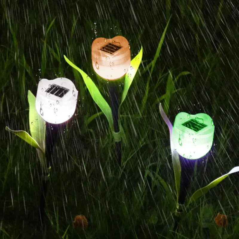 Solar Tulip Flower Lights Outdoor LED Waterproof Garden Stake Lawn Decor Yard Party Decoration Warm White Solar Outdoor Light