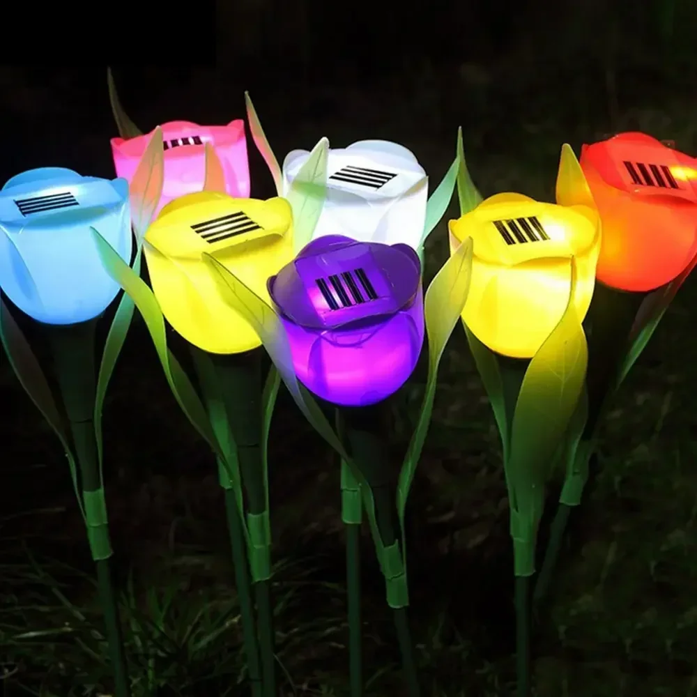 Solar Tulip Flower Lights Outdoor LED Waterproof Garden Stake Lawn Decor Yard Party Decoration Warm White Solar Outdoor Light