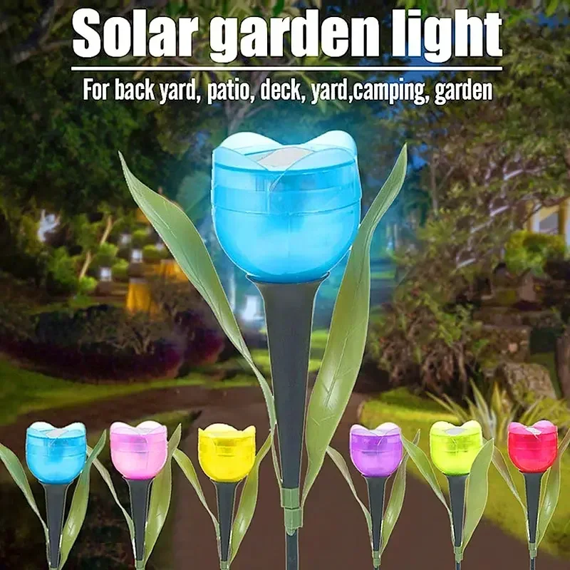 Solar Tulip Flower Lights Outdoor LED Waterproof Garden Stake Lawn Decor Yard Party Decoration Warm White Solar Outdoor Light