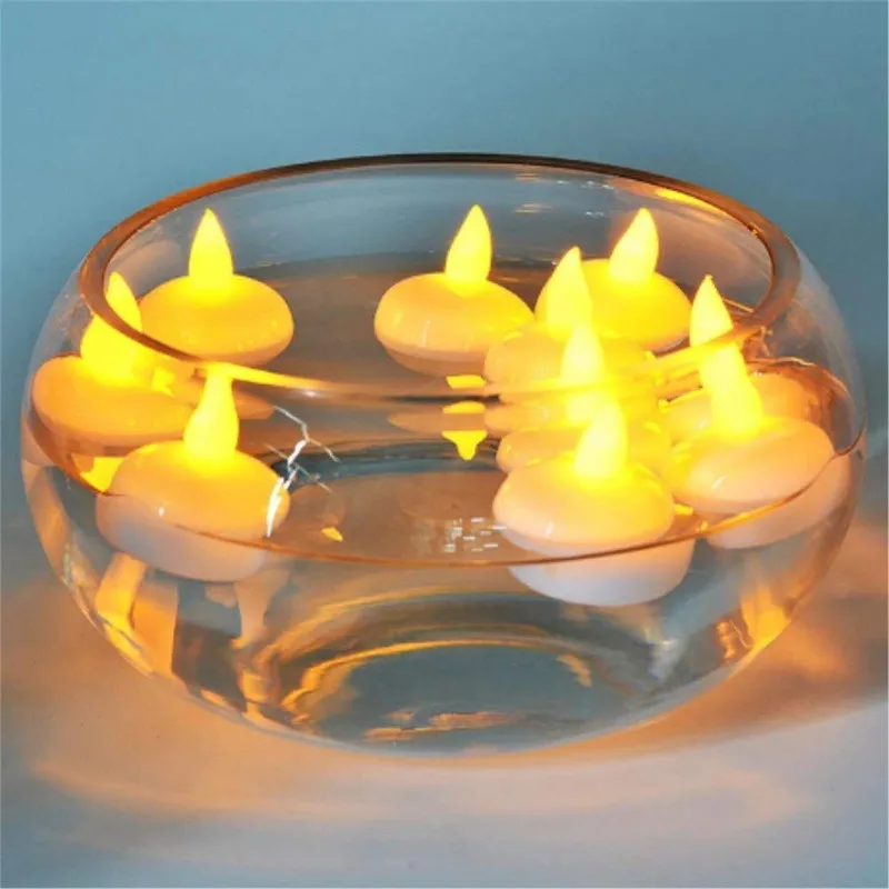 12/24Pcs Flameless LED Floating Candles Waterproof Flameless Tea Lights Flickering Lighting for Pool Bathtub Bath Wedding Decor
