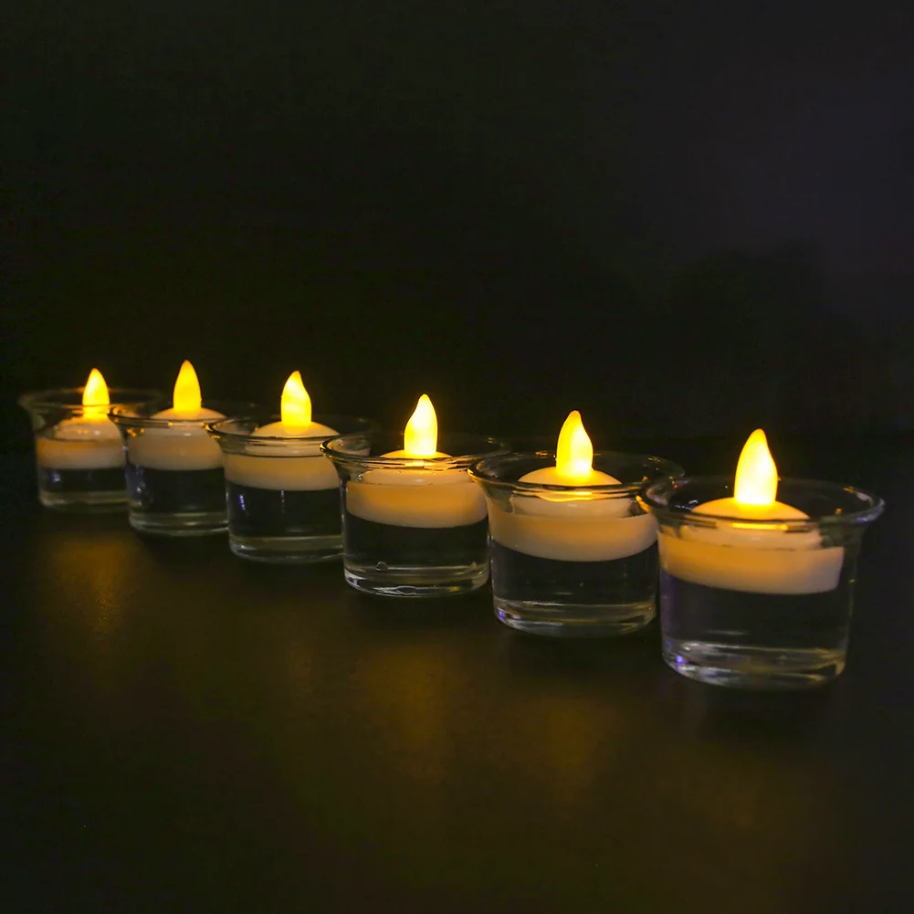 12/24Pcs Flameless LED Floating Candles Waterproof Flameless Tea Lights Flickering Lighting for Pool Bathtub Bath Wedding Decor
