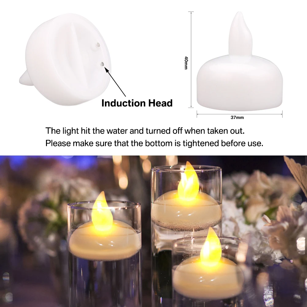 12/24Pcs Flameless LED Floating Candles Waterproof Flameless Tea Lights Flickering Lighting for Pool Bathtub Bath Wedding Decor