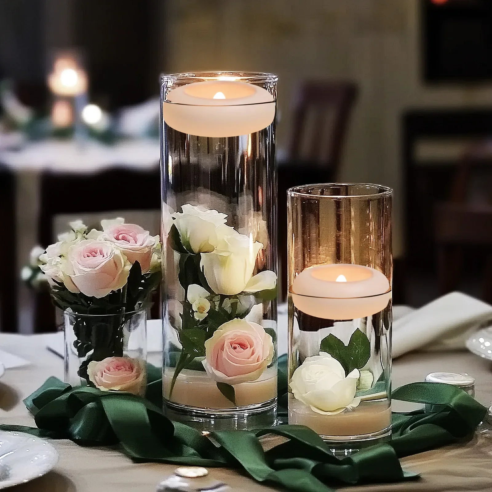 12/24Pcs Flameless LED Floating Candles Waterproof Flameless Tea Lights Flickering Lighting for Pool Bathtub Bath Wedding Decor