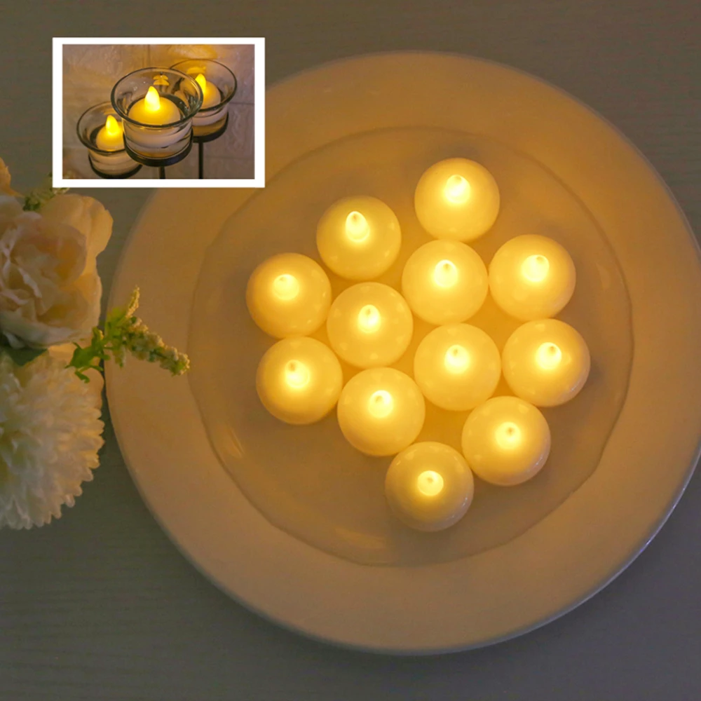 12/24Pcs Flameless LED Floating Candles Waterproof Flameless Tea Lights Flickering Lighting for Pool Bathtub Bath Wedding Decor