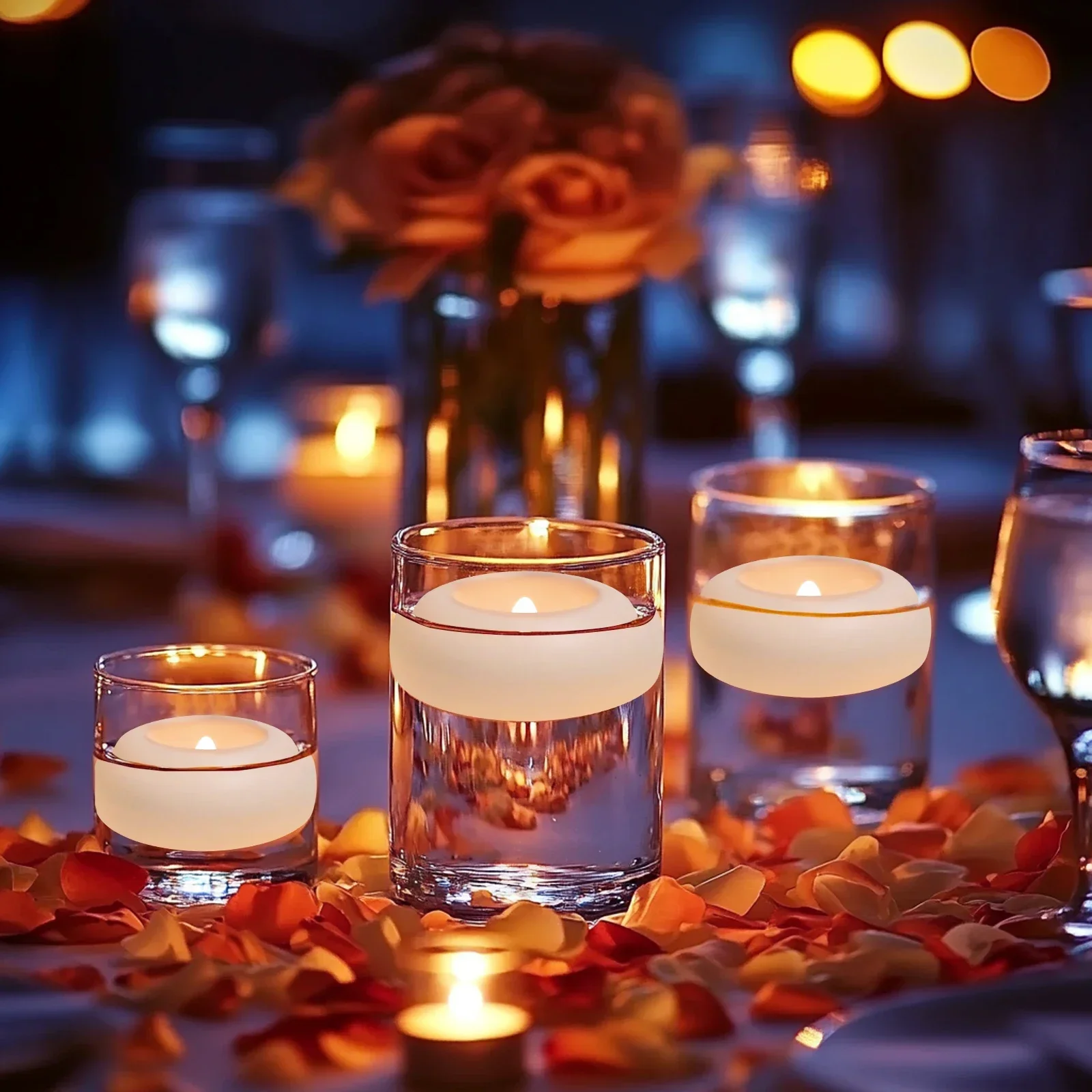 12/24Pcs Flameless LED Floating Candles Waterproof Flameless Tea Lights Flickering Lighting for Pool Bathtub Bath Wedding Decor