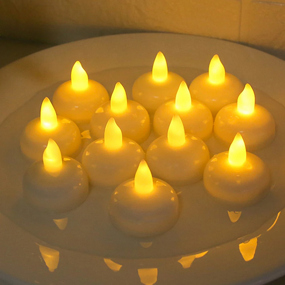 12/24Pcs Flameless LED Floating Candles Waterproof Flameless Tea Lights Flickering Lighting for Pool Bathtub Bath Wedding Decor