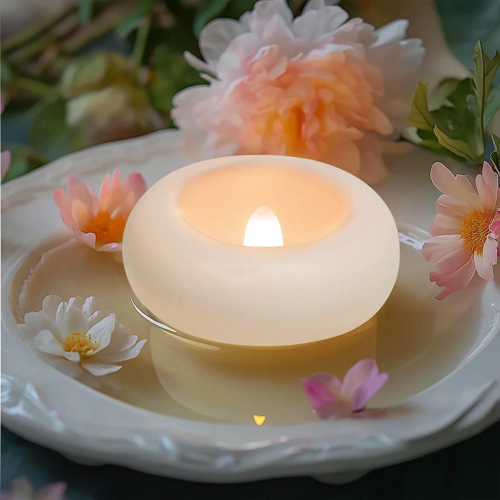 12/24Pcs Flameless LED Floating Candles Waterproof Flameless Tea Lights Flickering Lighting for Pool Bathtub Bath Wedding Decor