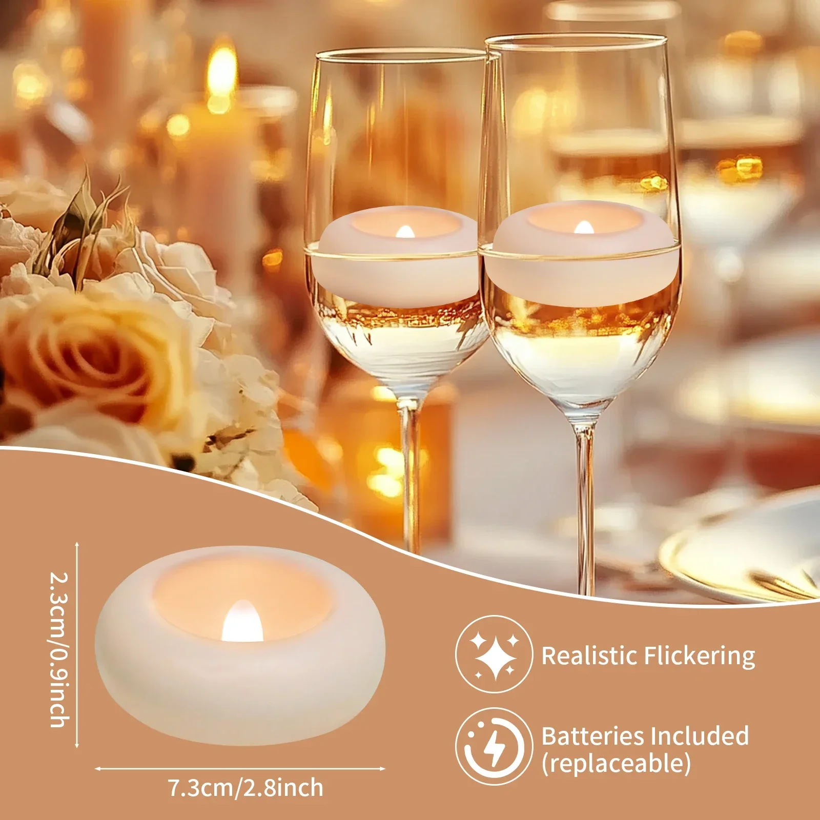 12/24Pcs Flameless LED Floating Candles Waterproof Flameless Tea Lights Flickering Lighting for Pool Bathtub Bath Wedding Decor