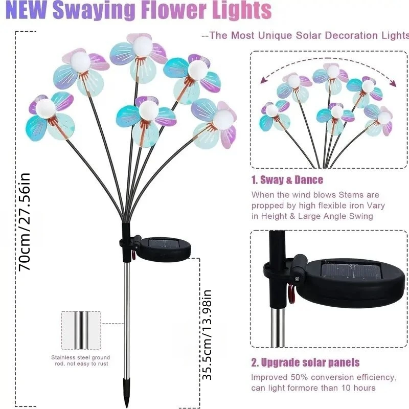1PC Solar Firefly Flower LED Lights,Outdoor Waterproof 2 Modes Decoration Lamp,Landscape Lighting For Garden,Lawn,Patio,Pathway
