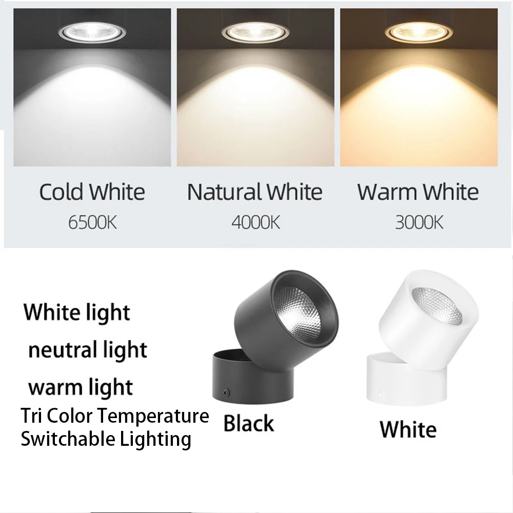 LED Downlights 3 Color Change Room Decor Fixture Foldable Spotlight Indoor Ceiling Lamp for Bedroom Living Room Kitchen Led Spot