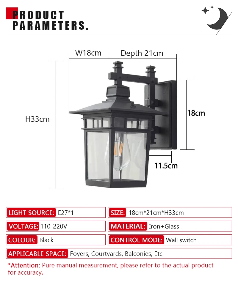 LED Outdoor Waterproof Wall Lamp Iron Painted Garden Balcony Corridor Wall Lamp Minimalist Decorative Wall Lamp AC110-220V