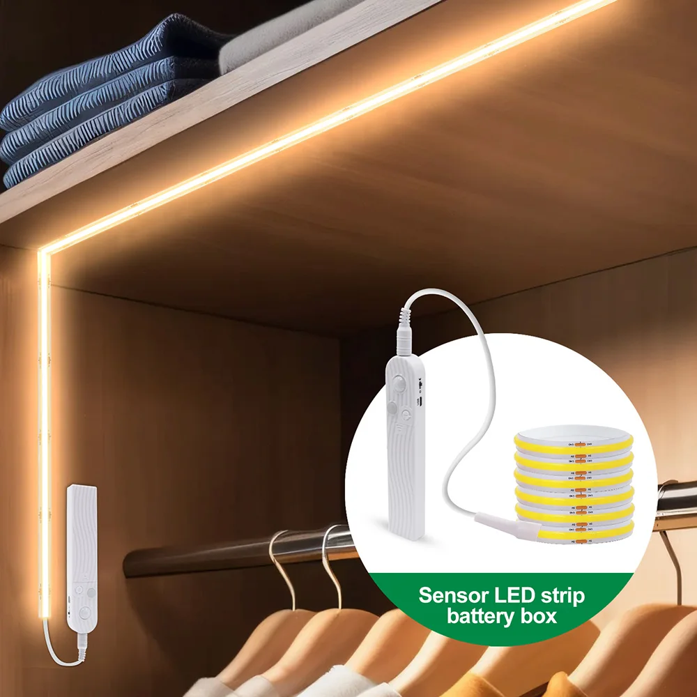 Motion Sensor 5V Led COB Light Strip Battery Usb Powered Auto ON/OFF Liner Lighting Diode for Cabinet Wardrobe Kitchen Staircase