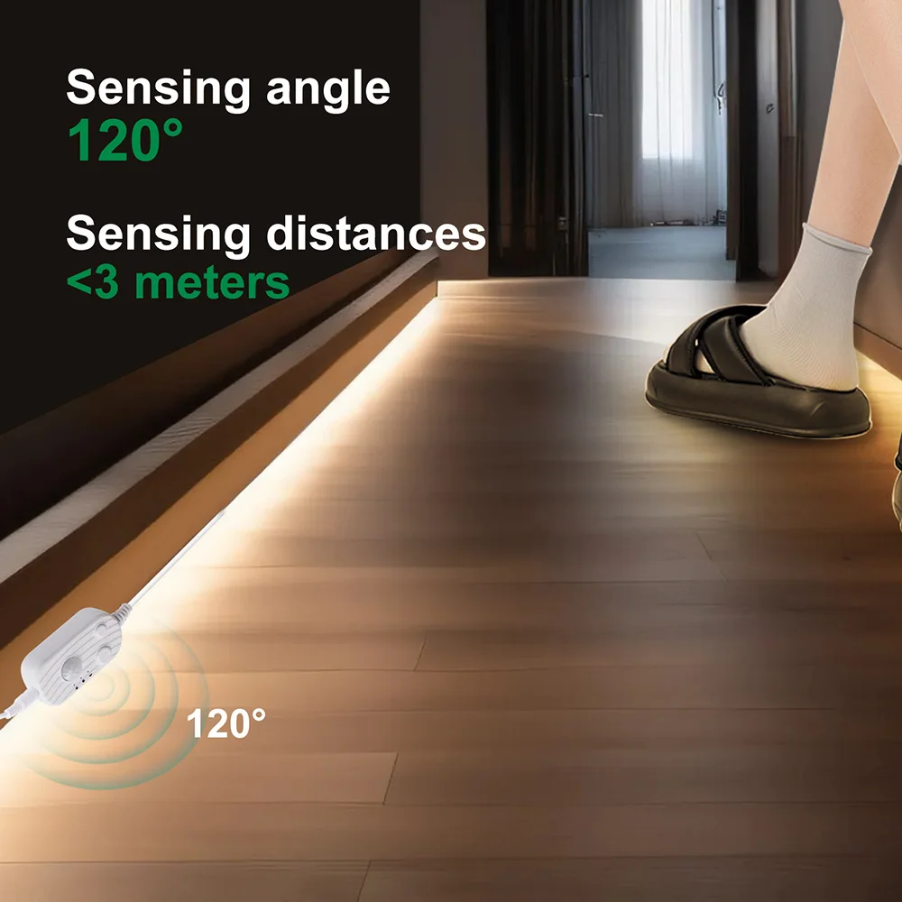 Motion Sensor 5V Led COB Light Strip Battery Usb Powered Auto ON/OFF Liner Lighting Diode for Cabinet Wardrobe Kitchen Staircase