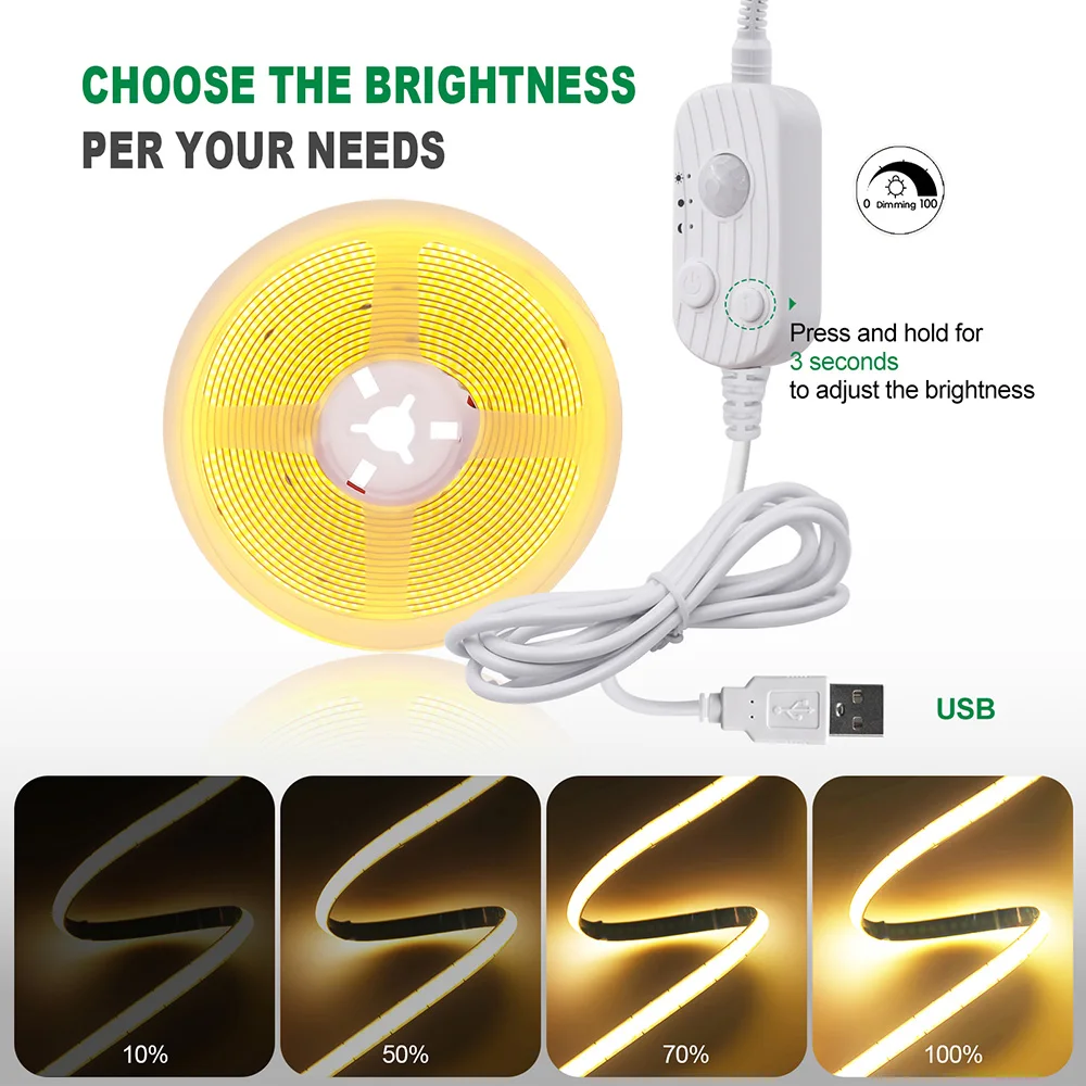 Motion Sensor 5V Led COB Light Strip Battery Usb Powered Auto ON/OFF Liner Lighting Diode for Cabinet Wardrobe Kitchen Staircase