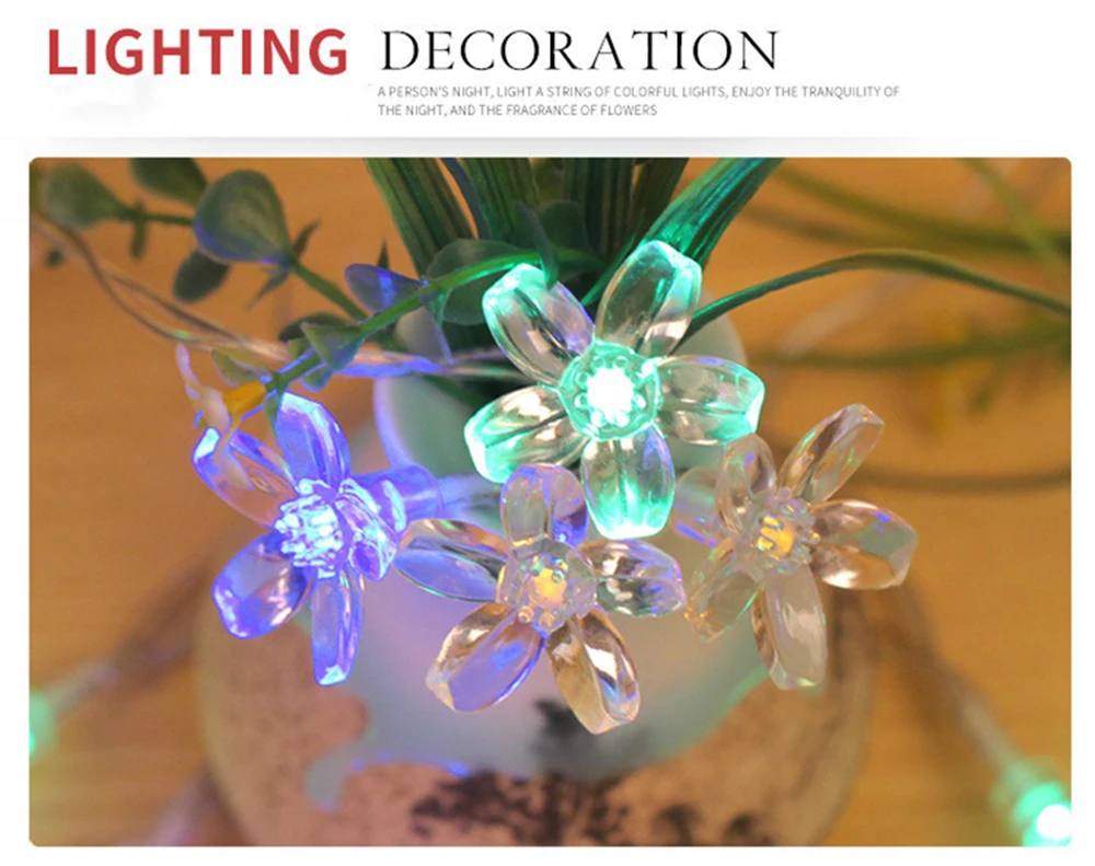 Cherry Blossom Flower Garland Lamp USB Operated LED String Fairy Lights Crystal Flowers Indoor Wedding Christmas Decors