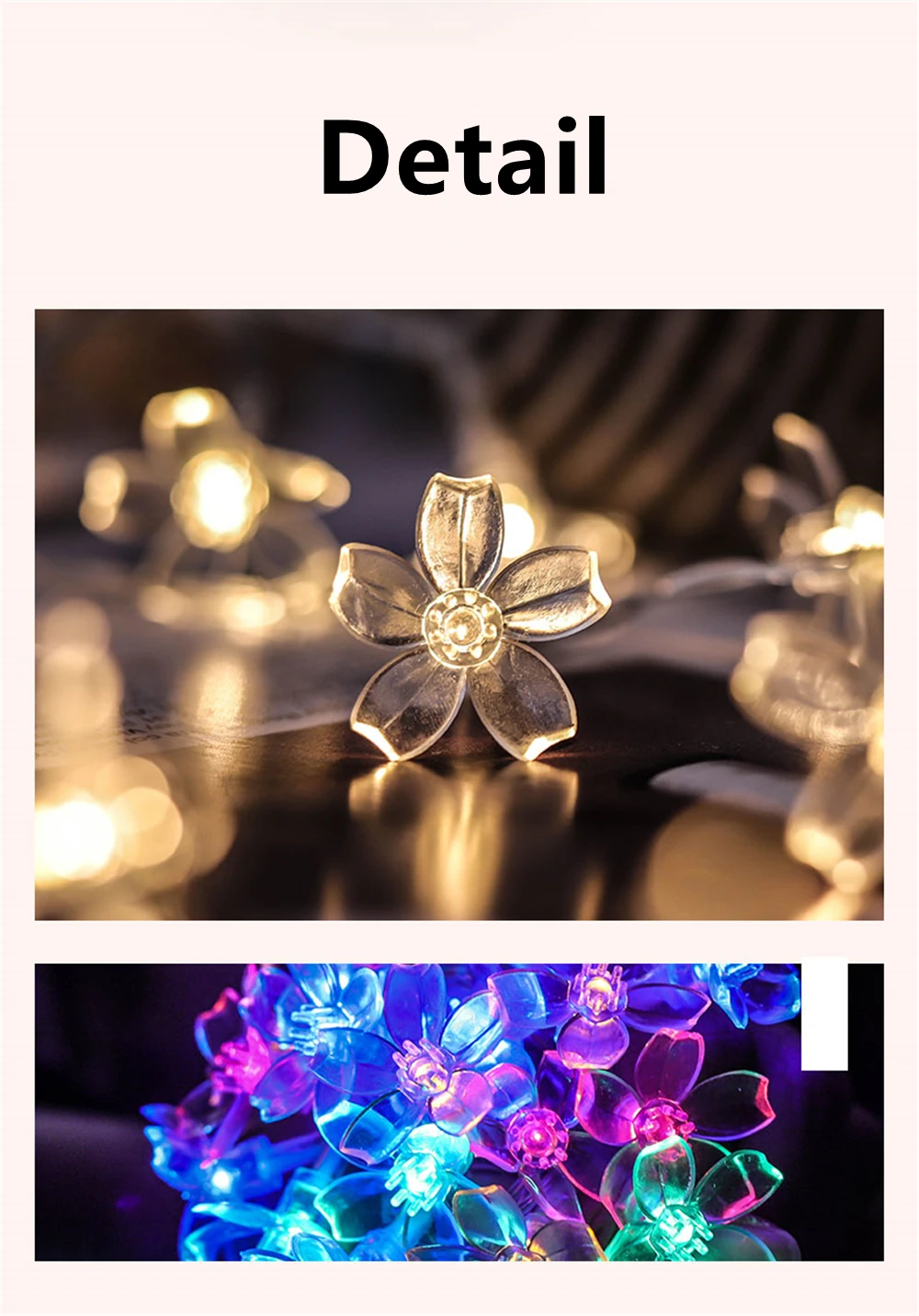 Cherry Blossom Flower Garland Lamp USB Operated LED String Fairy Lights Crystal Flowers Indoor Wedding Christmas Decors