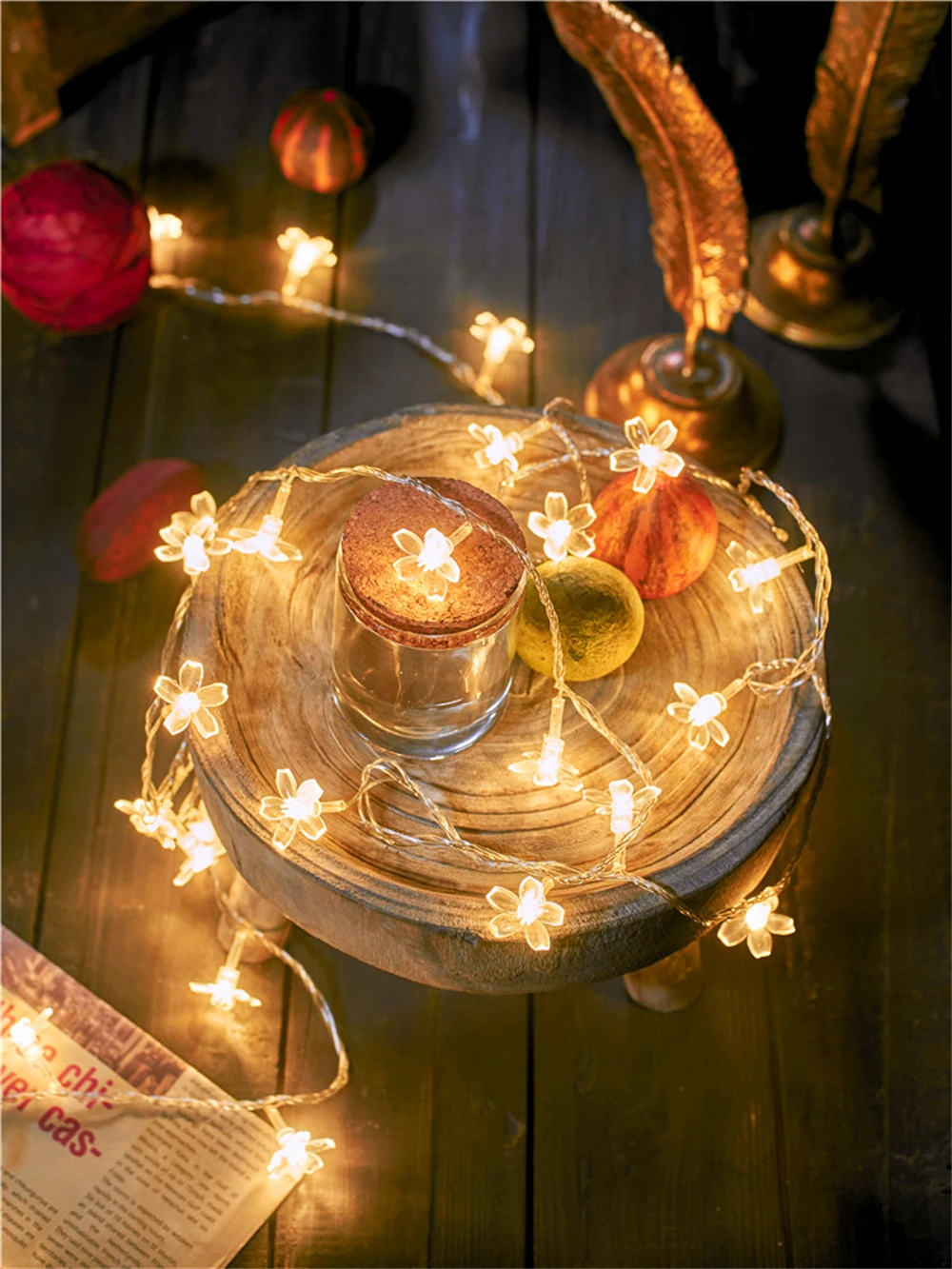 Cherry Blossom Flower Garland Lamp USB Operated LED String Fairy Lights Crystal Flowers Indoor Wedding Christmas Decors