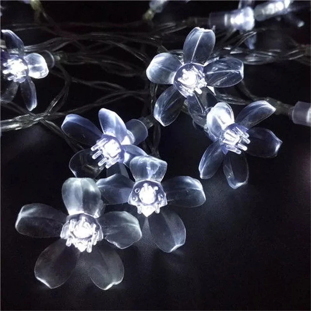 Cherry Blossom Flower Garland Lamp USB Operated LED String Fairy Lights Crystal Flowers Indoor Wedding Christmas Decors
