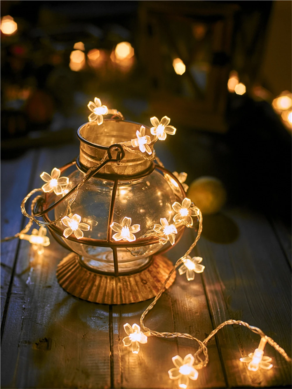 Cherry Blossom Flower Garland Lamp USB Operated LED String Fairy Lights Crystal Flowers Indoor Wedding Christmas Decors