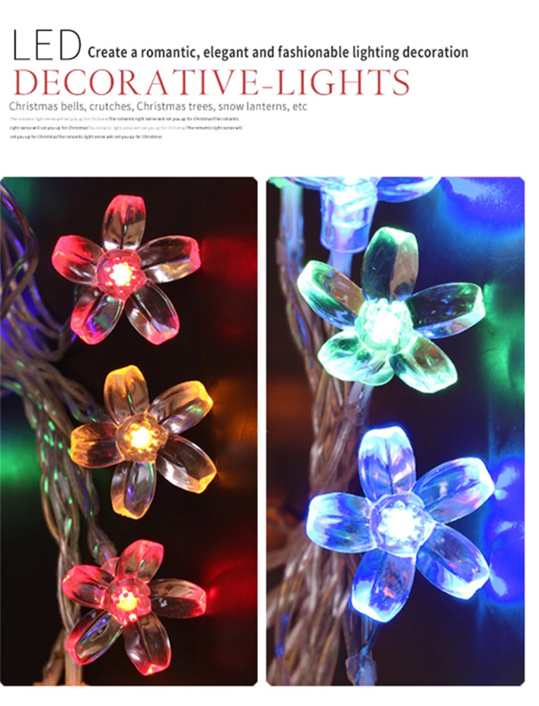Cherry Blossom Flower Garland Lamp USB Operated LED String Fairy Lights Crystal Flowers Indoor Wedding Christmas Decors