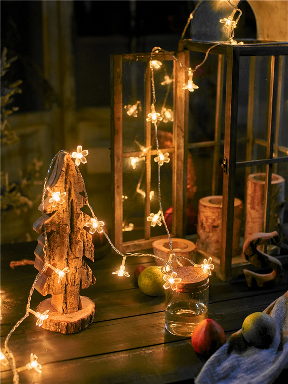 Cherry Blossom Flower Garland Lamp USB Operated LED String Fairy Lights Crystal Flowers Indoor Wedding Christmas Decors