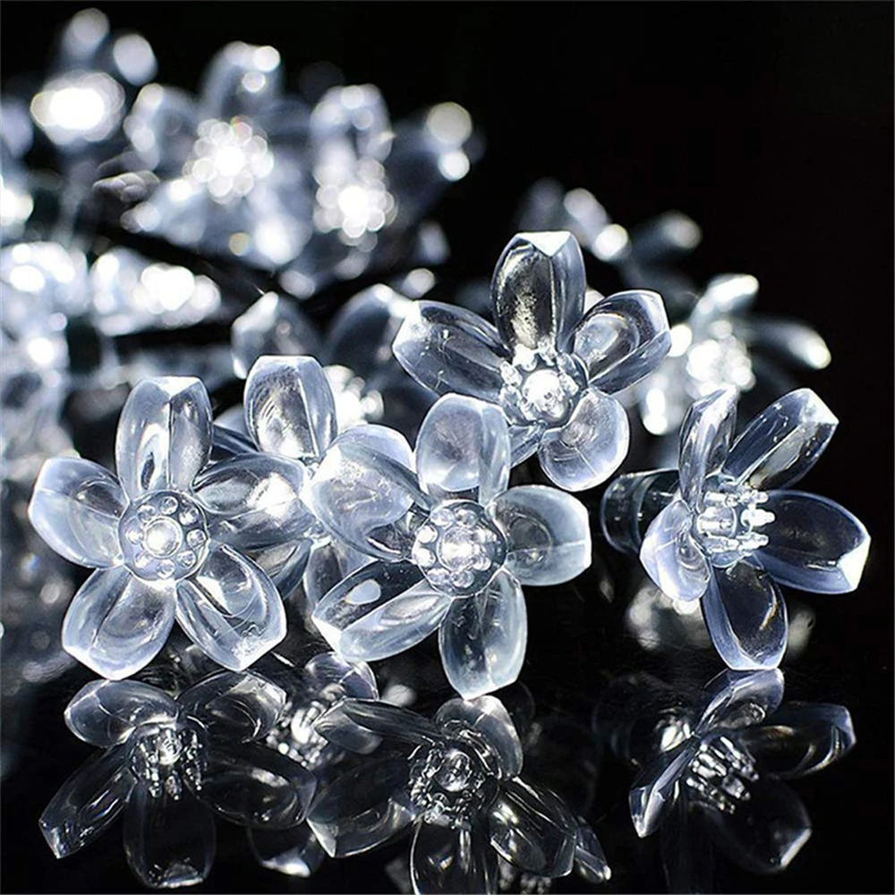 Cherry Blossom Flower Garland Lamp USB Operated LED String Fairy Lights Crystal Flowers Indoor Wedding Christmas Decors