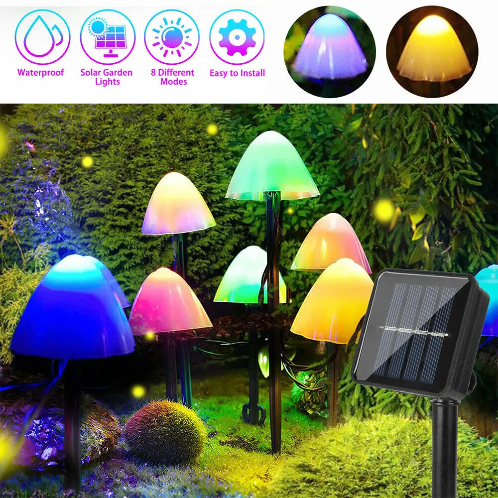 10 LED Solar Mushroom Lights Outdoor Waterproof Decorative Street Lights for Lawn Garden Patio Christmas Holiday Decoration