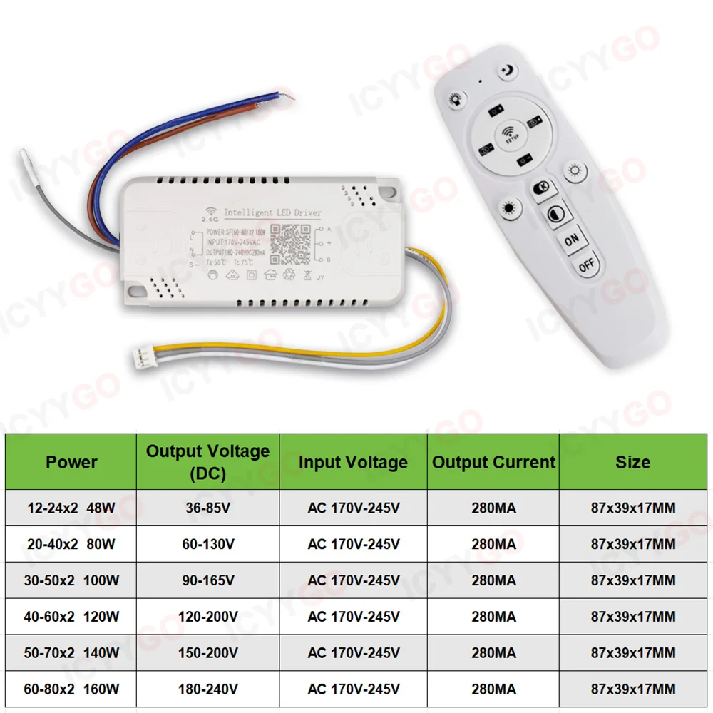 LED Driver 48W 80W 100W 120W 140W 160W APP Control 2.4G Long Distance Smart LED Transformer For Ceiling Lamp Power Supply