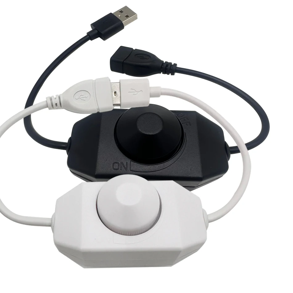 LED Knob Dimmer Switch 5V DC USB Female to Male Extension Cord with Rotary ON OFF Controller White Black for LED Strips Lights