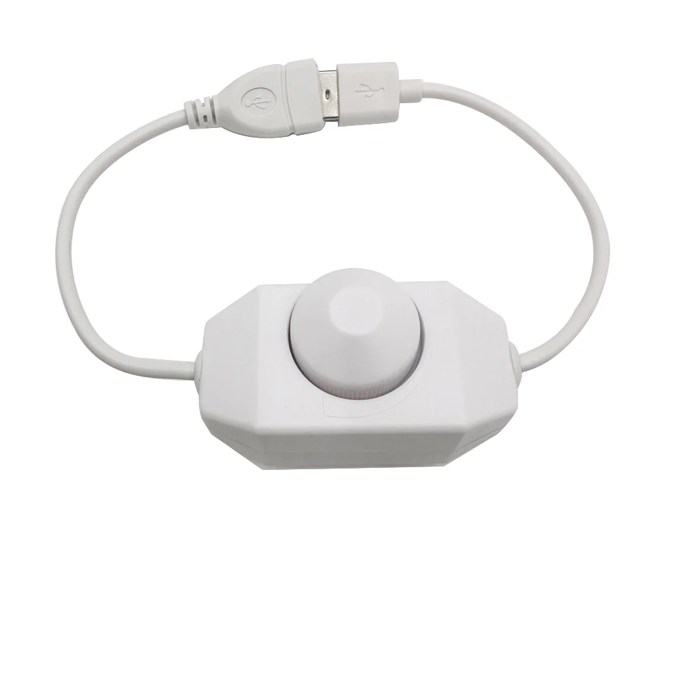 LED Knob Dimmer Switch 5V DC USB Female to Male Extension Cord with Rotary ON OFF Controller White Black for LED Strips Lights