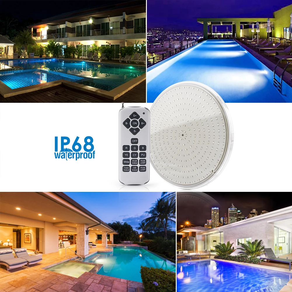 IP68 Swimming Pool Light 18W 35W Resin Filled Light AC12V PAR56 Underwater Light RGB with RC Warm and Cold Light Without RC