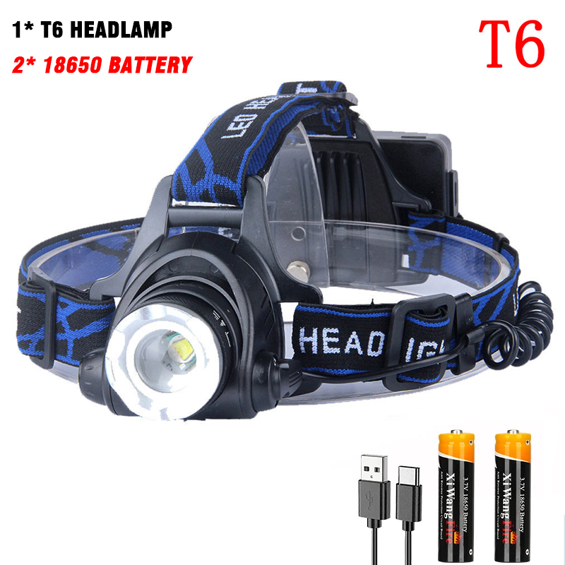 Powerful LED Headlamp 18650 Battery USB Rechargeable Headlight Zoomable Waterproof Head Flashlight for Camping Fishing Outdoor