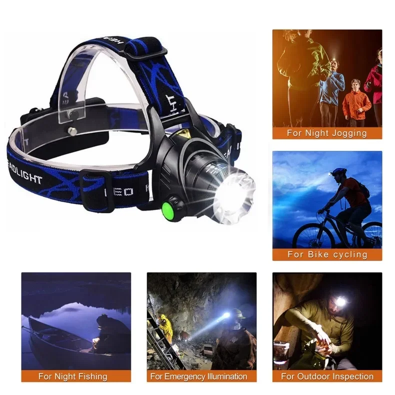 Powerful LED Headlamp 18650 Battery USB Rechargeable Headlight Zoomable Waterproof Head Flashlight for Camping Fishing Outdoor