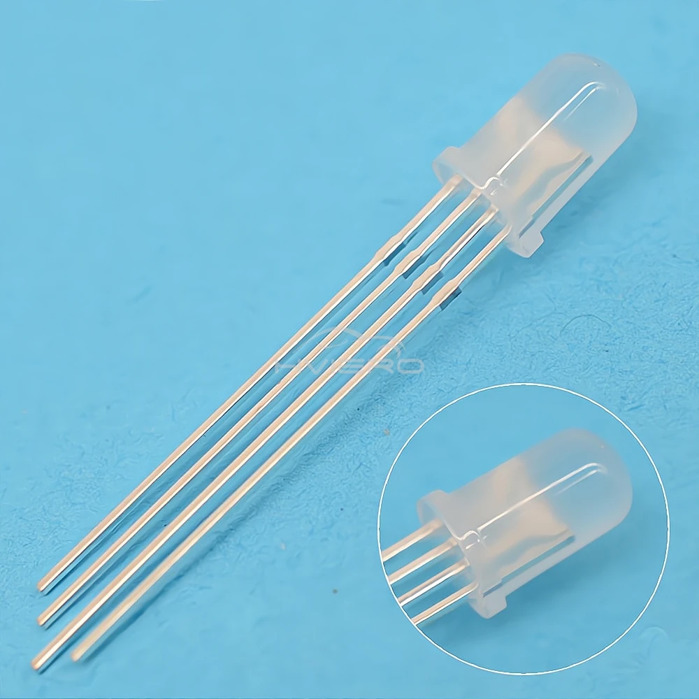 10Pcs Min F5 5mm Round 4pin Diffused Light Bead RGB Tri-Color Common Cathode Red Green Blue Emitting Diodes Bulb Bright LED Lamp