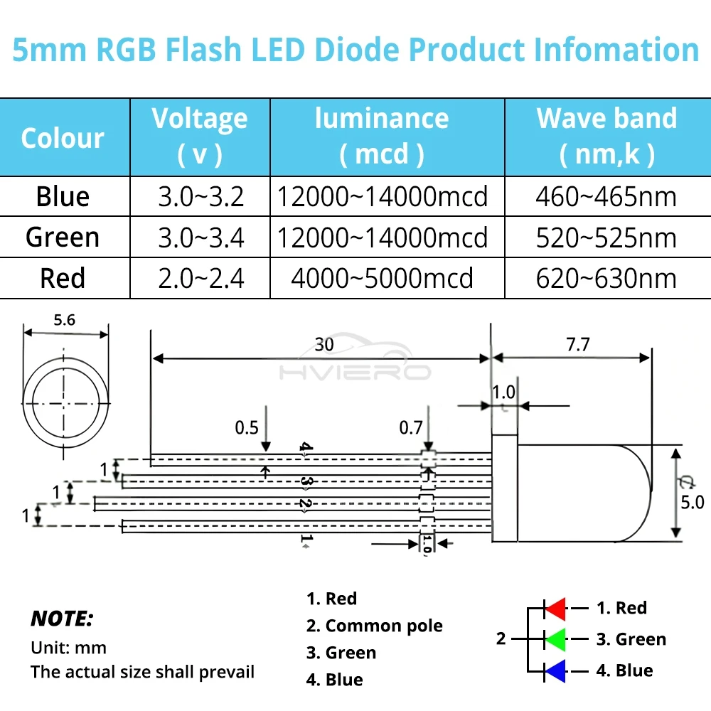 10Pcs Min F5 5mm Round 4pin Diffused Light Bead RGB Tri-Color Common Cathode Red Green Blue Emitting Diodes Bulb Bright LED Lamp