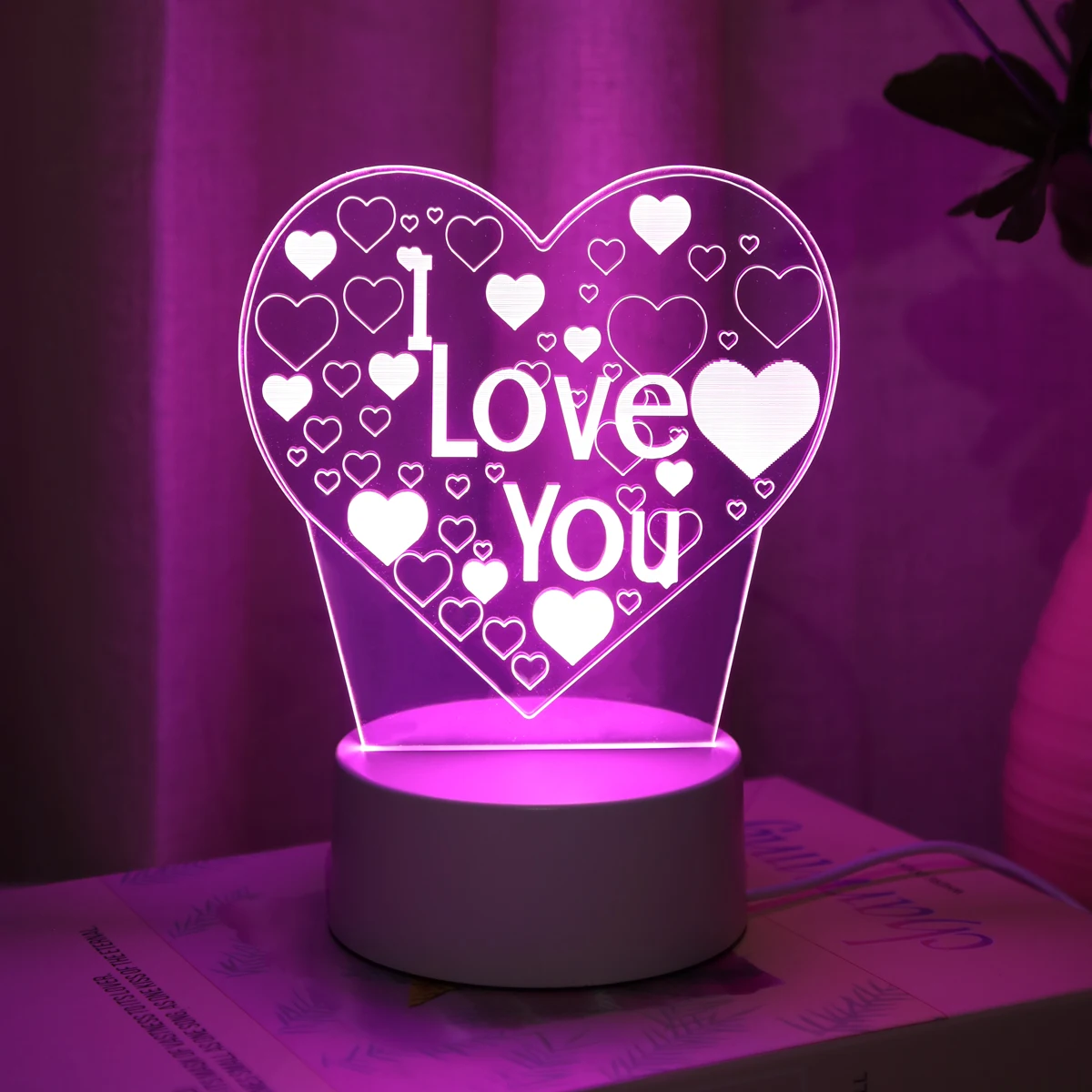 Pink Romantic Confession I LOVE YOU 3D Night Light Gift Light for Lovers, Bedroom Decoration Atmosphere Light