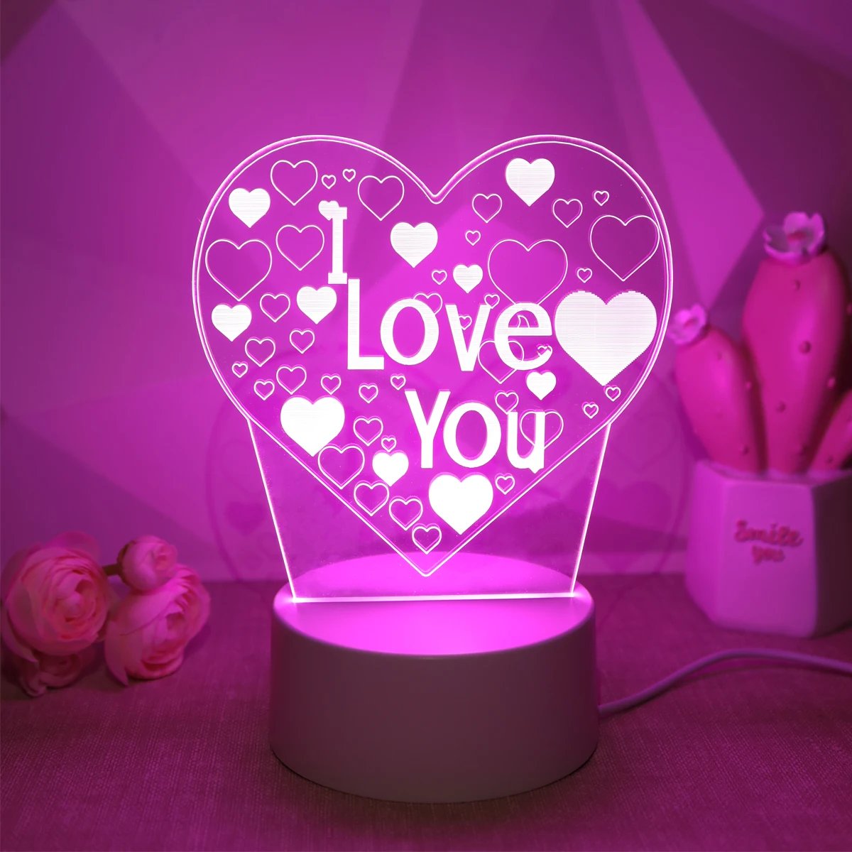 Pink Romantic Confession I LOVE YOU 3D Night Light Gift Light for Lovers, Bedroom Decoration Atmosphere Light