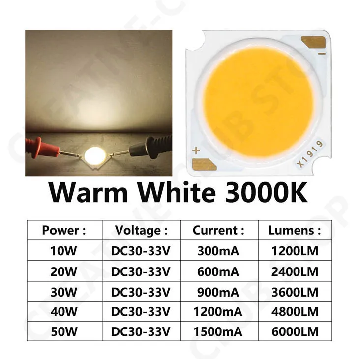 10pcs 1919 10W 20W 30W 40W LED COB Chip Light-emitting Diode Imported Bridgelux Crystal Chip DC30-33V DIY Downlight Panel Light