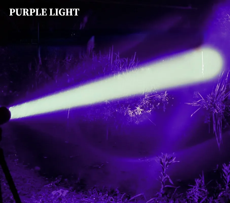 Night FishingLight Super Bright 4 Light Source Fishing Searchlight Bait Charging Purple Blue Light Zoomable Handheld Flashlight
