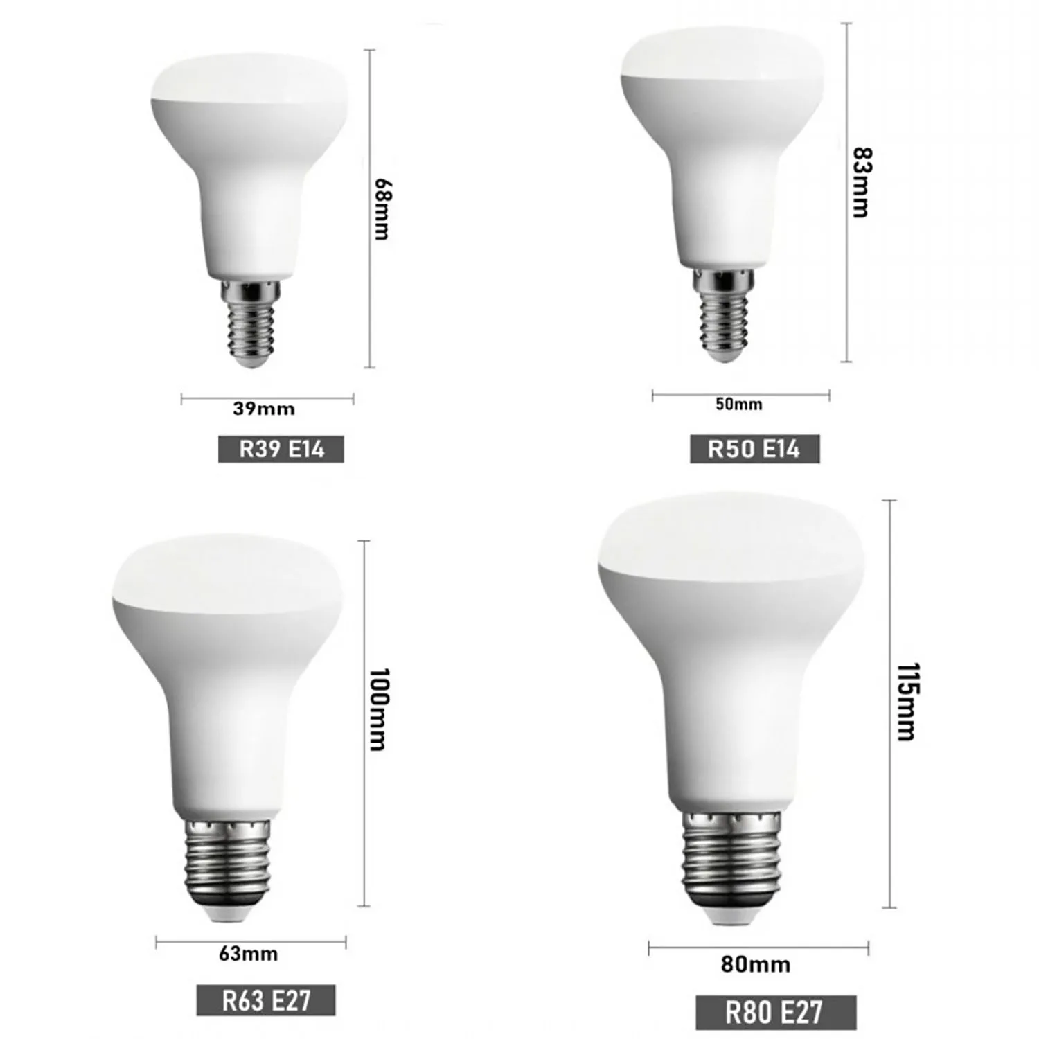 High Brightness R39 R50 R63 R80 LED Reflector Bulb E14 E27 220V 6W 9W 12W 15W Energy Saving Spotlight Illas Lampada Ampoule