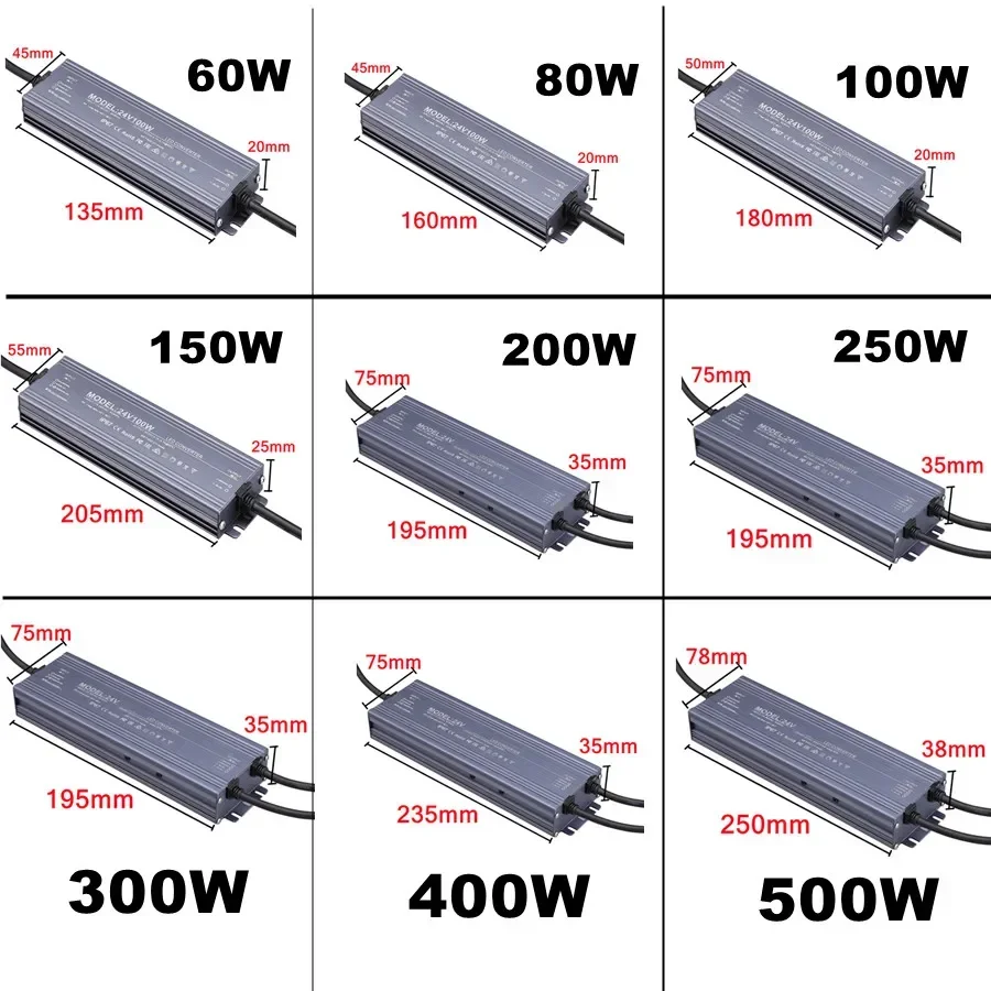 Lighting Transformer Waterproof Power Supply IP67 IP68 AC220V To DC 12V 24V LED Driver 100W 200W 300W 400W 500W Outdoor Adapter