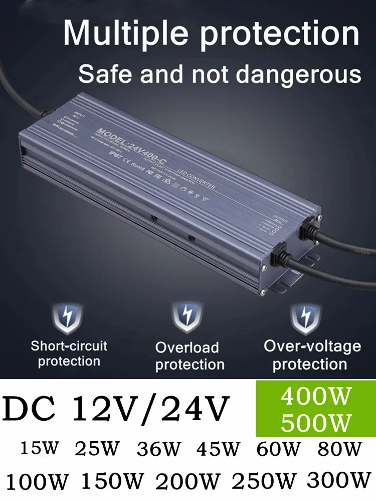 Lighting Transformer Waterproof Power Supply IP67 IP68 AC220V To DC 12V 24V LED Driver 100W 200W 300W 400W 500W Outdoor Adapter