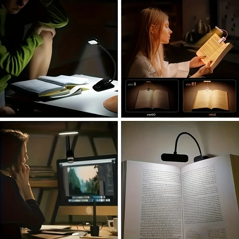 1 pcs USB Rechargeable Book Light 3 Color Adjustable LED Reading Lamp with Clamp Eye-Care Night Light for Bed, Study Desk