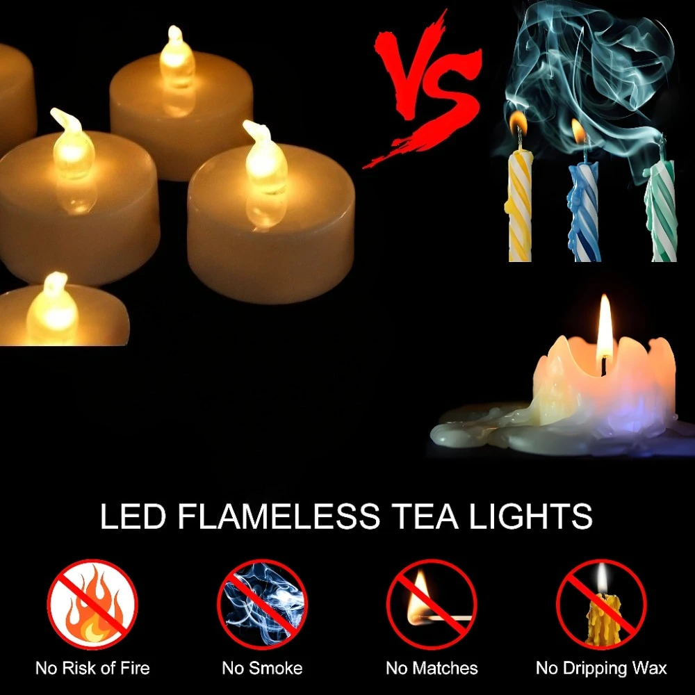 12/24Pcs Flameless LED Tea Lights Candles 100+ Hours Battery-Powered Tealight Candle for Party Wedding Birthday Home Decoration