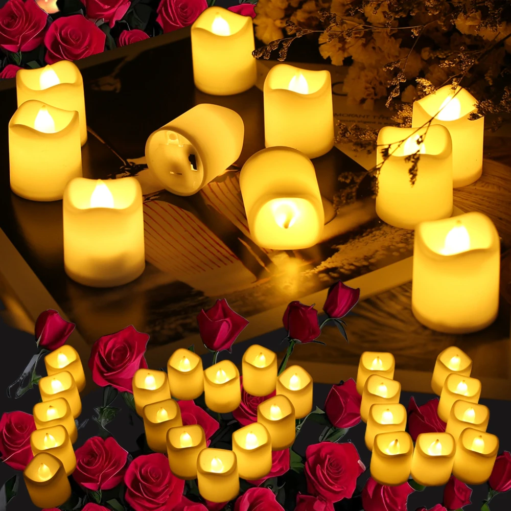 12/24Pcs Flameless LED Tea Lights Candles 100+ Hours Battery-Powered Tealight Candle for Party Wedding Birthday Home Decoration