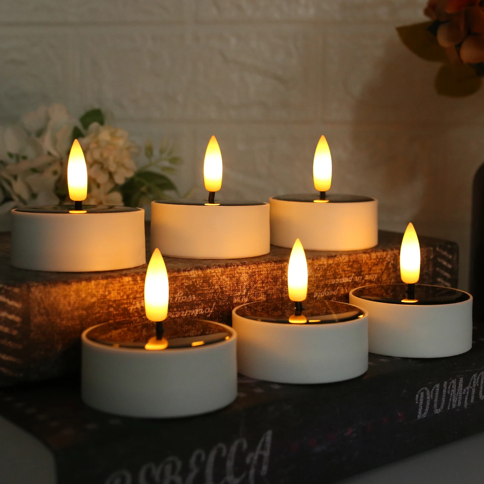 6PCS Solar Tea Light LED Candles Outdoor Waterproof Flameless Solar Tea Lights Rechargeable Candles for Party Garden Home Decor