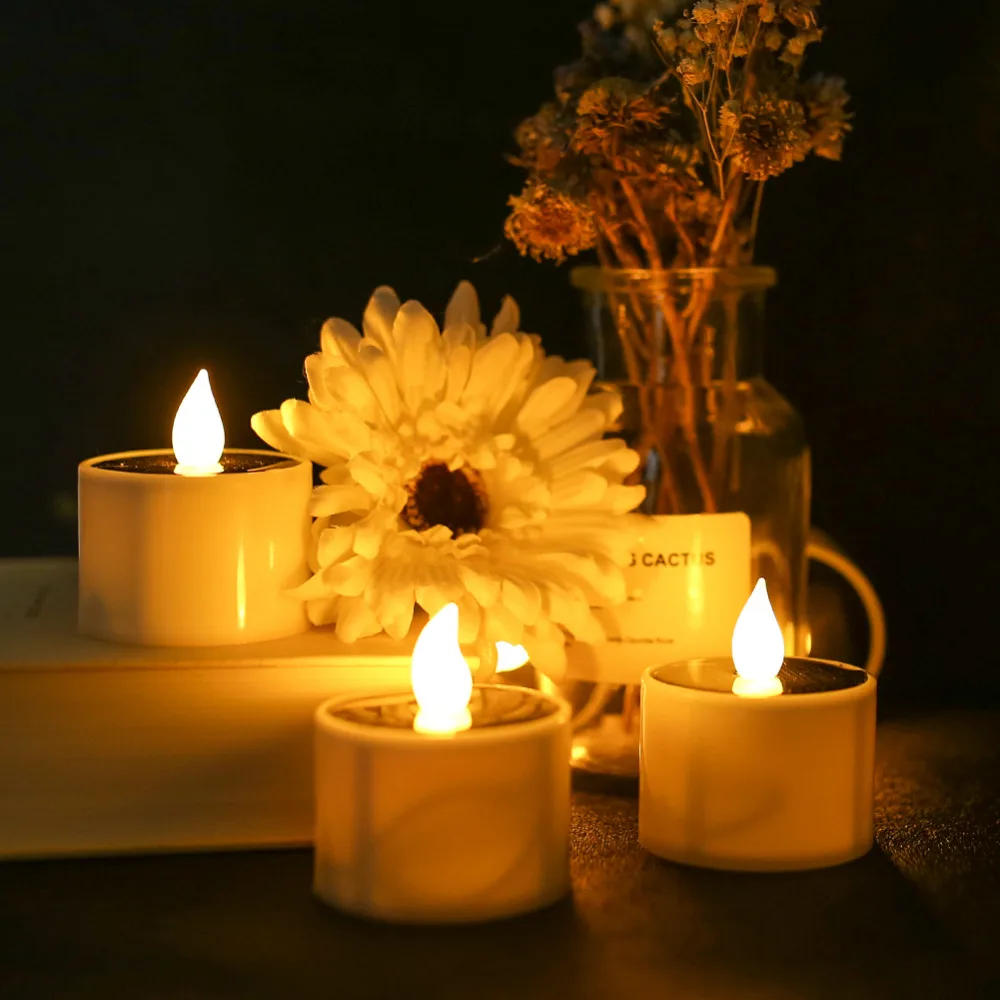 6PCS Solar Tea Light LED Candles Outdoor Waterproof Flameless Solar Tea Lights Rechargeable Candles for Party Garden Home Decor